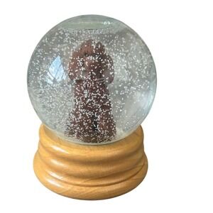 Vintage Brown Poodle Figurine Snowglobe Glass Wood by Michael Park Handcrafted